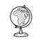 Hand Drawn globe doodle. Side with Africa. Sketch icon. Vector illustration Isolated on white.