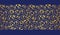 Hand-Drawn Gold Foil Vintage Swirls Vector Seamless Pattern on Dark Blue Background. Elegant Classic Horizontal Border