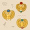 Hand drawn golden egyptian scarabs with hieroglyphs