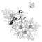 Hand Drawn Goldfinch Sitting on Dog-Rose Branch