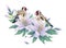 Hand Drawn Goldfinches Sitting on Lily Flower
