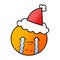 hand drawn gradient cartoon of a orange wearing santa hat