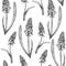 Hand-drawn grape hyacinth background design. Vintage woodland flowers sketches. Seamless spring pattern. Forest plant and wild