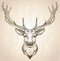 Hand drawn graphic illustration of of a deer head with big antlers.