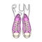 Hand drawn graphic sport shoes, sneakers, trainers for run on white background. Doodle Design isolated object. Footwear