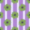 Hand drawn green anemone buds seamless flower pattern. Purple striped background. Decorative botany print