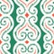 Hand-Drawn Green and Red Heart Shape Traditional Ikat Vector Seamless Pattern