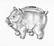 Hand-drawn grey piggy bank illustration