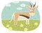 Hand drawn grunge illustration of cute antelope on background wi