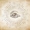 Hand-drawn grunge sketch Eye of Providence. Masonic symbol. All seeing eye. New World Order. Conspiracy theory. Alchemy, religion,