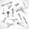 Hand drawn hairdressers professional tools. Barber Stylist Tools set