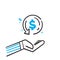 hand drawn hand and dollar sign symbol for cashback icon  return money  cash back rebate in doodle