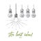 Hand drawn hanging light bulbs with one shining