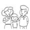 Hand drawn of Happy Family - line drawing illustration