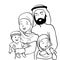 Hand drawn Happy Muslim Family-Vector Cartoon Illustration