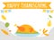 Hand drawn Happy Thanksgiving Day banner with copy space. Holiday greeting card with turkey. Fall colorful leaves and lettering