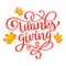 Hand drawn Happy Thanksgiving typography poster. Celebration quotation for card, postcard, event icon logo or badge