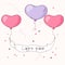 Hand drawn heart balloons holding ribbon