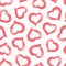 Hand drawn heart. Vector seamless pattern. Fashion background with cute hearts painted pink dry brush. Sketch red hearts. Modern s