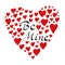 Hand drawn hearts and be mine text. Happy Valentine`s day greeting card