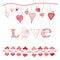 Hand drawn hearts, rose and letters. Design elements for Valentine`s day.
