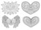 Hand drawn hearts set black outline white isolated stock vector illustration