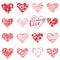 Hand drawn hearts symbols and lettering for Valentines day. Sketched doodle elements for wedding invitations, scrapbook, cards, po