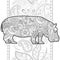 Hand drawn hippo doodle animal paisley adult stress release coloring page zentangle