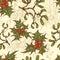 Hand drawn holly twigs and mistletoe seamless pattern
