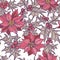 Hand drawn holly twigs and poinsettia flowers seamless pattern