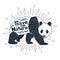 Hand drawn icon with textured panda vector illustration.