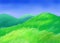 A hand drawn idyllic peaceful scenery of green hills