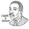 Hand drawn iIlustration of Martin Luther King, Jr. to celebrate MLK day. Black and white illustration