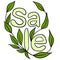 Hand drawn illsutration of percent discount sale with green leaves. Floral spring composition for business commercial