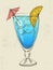 Hand drawn illustration of blue cocktail.