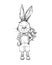 Hand-drawn illustration. Bunny boy with flower. Vintage