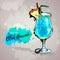 Hand drawn illustration of cocktail blue hawaii.