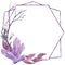 Hand drawn illustration of crystal Halloween mystic magic frame with purple leaves black branches crystals mushrooms