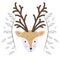 Hand drawn illustration of a cute tribal deer in headband with feathers. Scandinavian style flat design