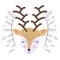 Hand drawn illustration of a cute tribal deer in headband with feathers. Scandinavian style flat design