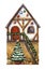 Hand-drawn illustration of decorated two-storied Christmas house
