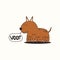 Hand drawn illustration with dog, english text. Woof. Cute background, funny animal