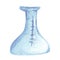 Hand drawn illustration of glass flask with blue watercolor blue liquid. Laboratory equipment for chemical or medicine lab testing