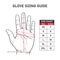 Hand drawn illustration of hand glove sizing guide and charts