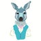 Hand drawn illustration of kangaroo man dressed up in cool clothes., vest and bow tie. hipster. Magazine fashion. Vector