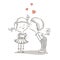 Hand drawn Illustration of kissing boy and girl