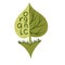 Hand drawn illustration of organic green label sticker with green leaves. Nature ecological environmental sign element