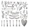 Hand drawn Illustration pattern on hearts, bows, arrows and other objects. flowers eps.10