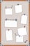 Hand drawn illustration of pin board with pins and empty note papers