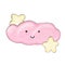 Hand drawn illustration of pink cute cloud with yellow night stars. Funny nursery design for kids children, simple